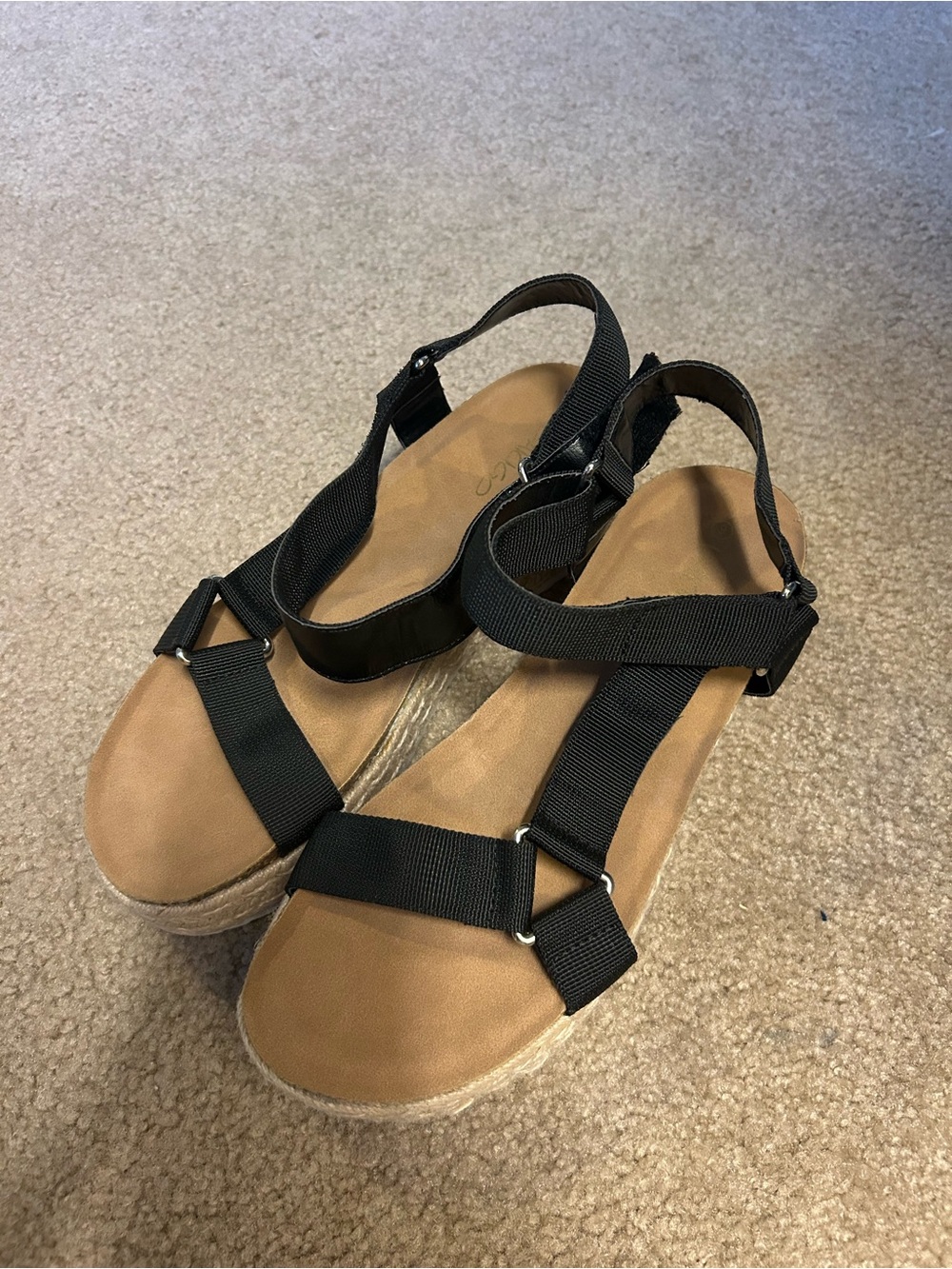 Black Strap Espadrille Flatform Sandals for Women
